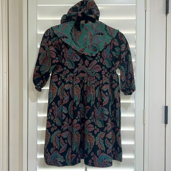 Vintage Floral Tapestry Dress & Bonnet Girls 6 Jacquard Fall Holiday Cottagecore - Picture 11 of 11